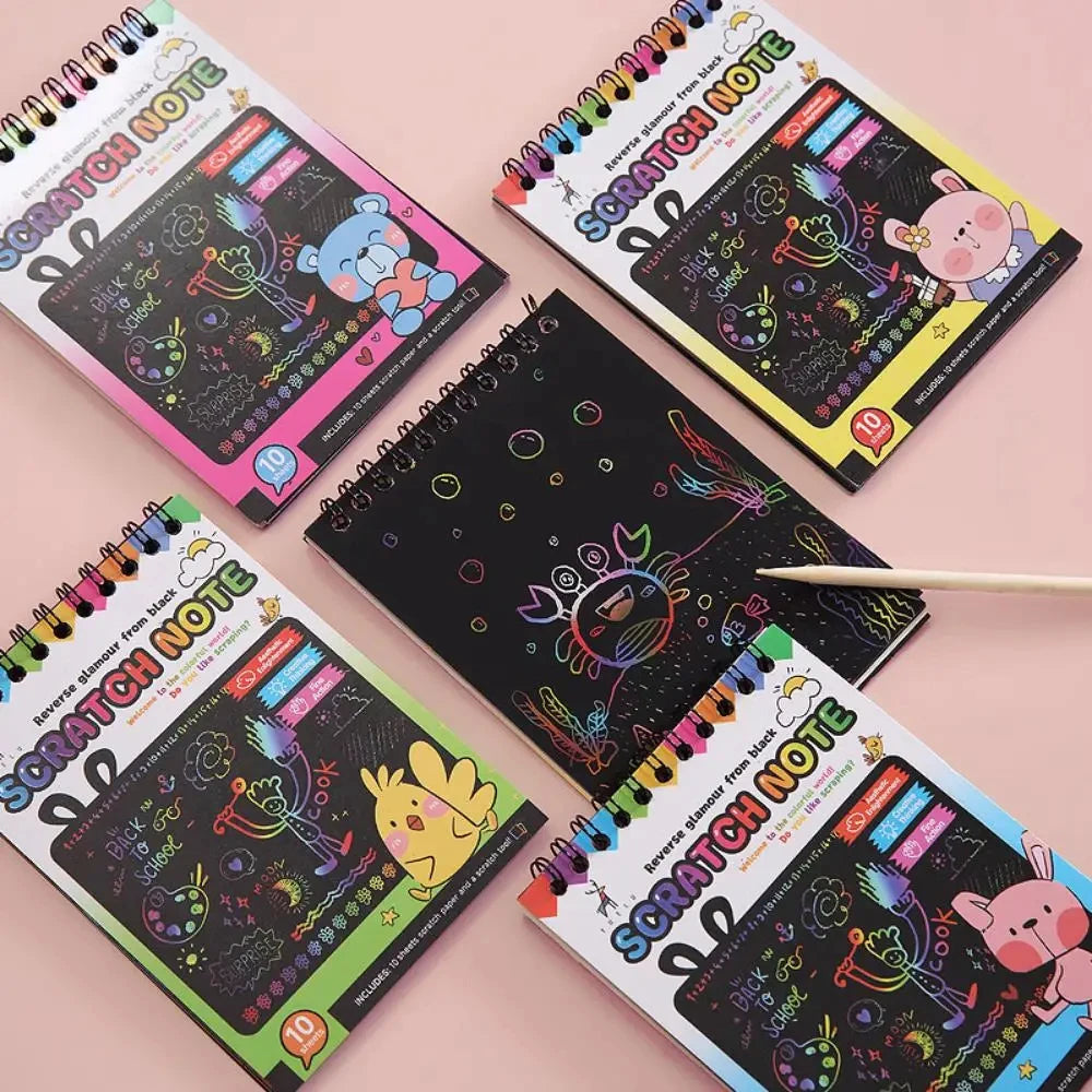 No-EN-Name-Null Kids Coloring-Paint Learning Magic Rainbow Scratch Off Paper Cards Note Books Craft Kits /Colors-Green/Yellow/Pink/Blue/ Ages-3 Years Old-Older