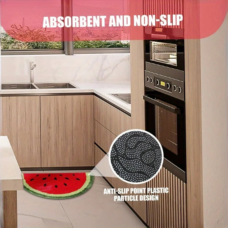No-EN-Name-Null Indoor Geometric Watermelon Semicircular Food-Drink Cotton-Polyester Blend Fabric Anti-Slip Base Bathroom Mats-Rugs / Colors-Geometric /Watermelon/Lemon/Multicolor/Hand Wash Only