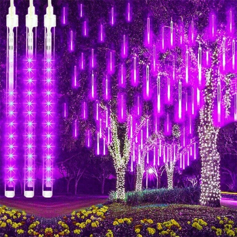 Outdoor Garden DIY Solar-Powered Cool White LED Lights Meteor Shower-Rain Garland Light Ropes-Strings Lights/Colors-Blue/Black/Purple/Yellow/White/Pink/Sizes: 30cm/50cm