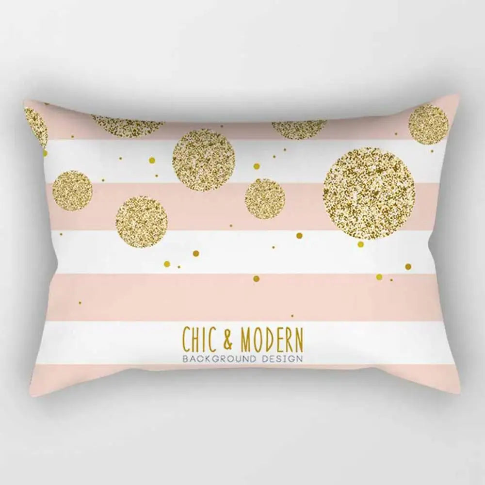 No-EN-Name-Null Modern Rectangle Single-Sided Pattern Pink Geometric Striped Polyester Peach Skin Fabric Pillowcases/Size: 30 cm X 50 cm (12 inches X 20 inches)/Colors-Striped/Geometric/Gold/Animal/White