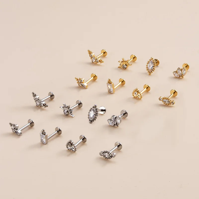 MATEWEI Adults Multiple-Shapes Cubic Zirconia Stones Embellishments Copper-Titanium Metal Labret Lip-Earrings Cartilage Earrings-Nose-Nasal Septum Flat Back Plug-Tunnel Helix Piercing Body Jewelry