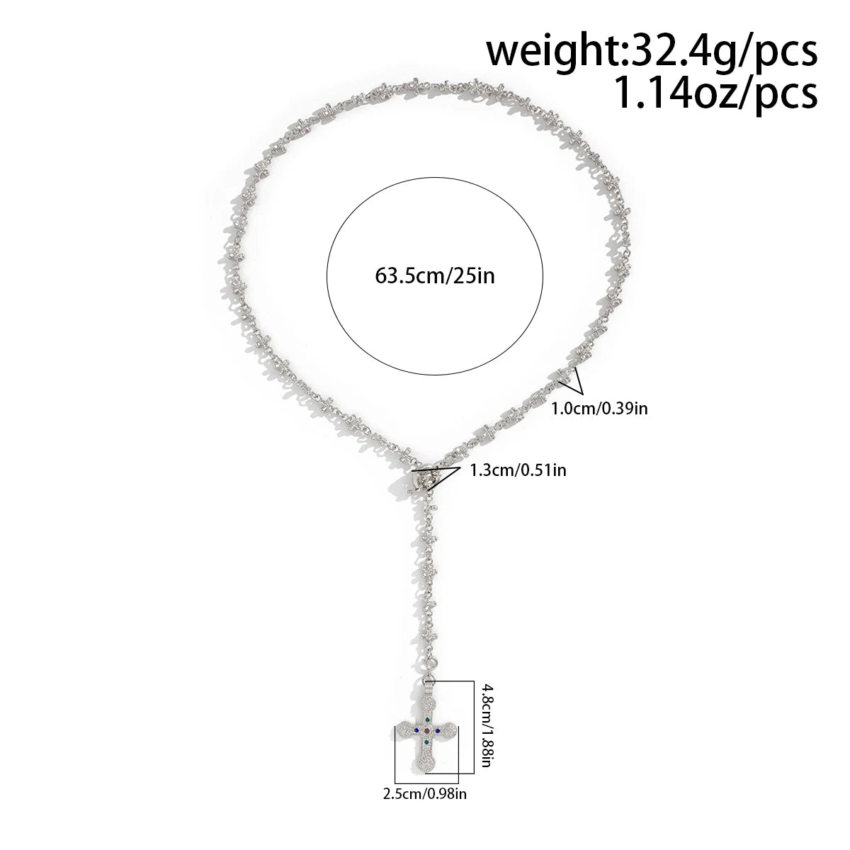 INGESIGHT.Z Women Fine Imitation Jesus Clear White Shiny Crystal Rhinestones Silver Gold Cross Pendant Zinc Alloy Metal Adjustable Clavicle Link Chain Long Necklaces/ Colors-Gold/Silver/Clear/Multicolor