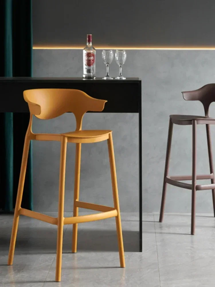 Nordic Modern Minimalist Stackable Solid Reinforced PP Plastic Low Back Hard Bar Chairs/Colors-Green/Orange/Gray/Yellow/Black/Blue/Brown