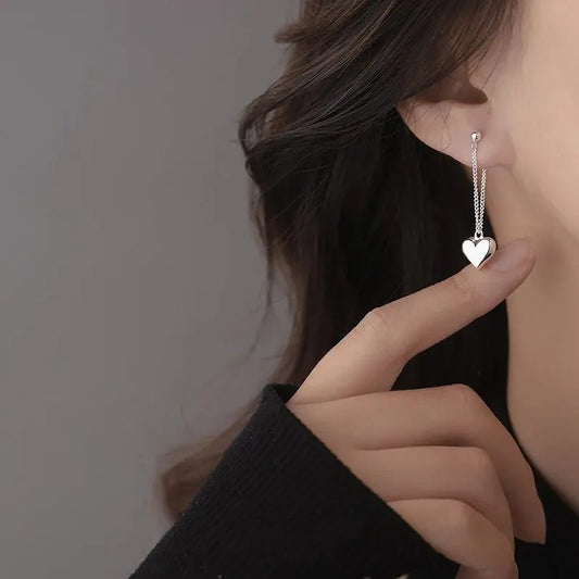 Women Silver Imitation Geometric Heart-Shaped Hoop Chain Earrings