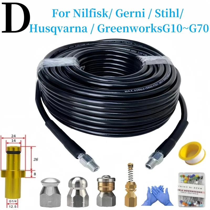 DUTRIEUX Outdoor Black High-Pressure Cleaning Non-Twisting Detachable Brass-Aluminum Alloy Connectors White Plastic Silver Stainless Steel Nozzles Sewer Drainage Cleaning Air Pneumatic Hoses
