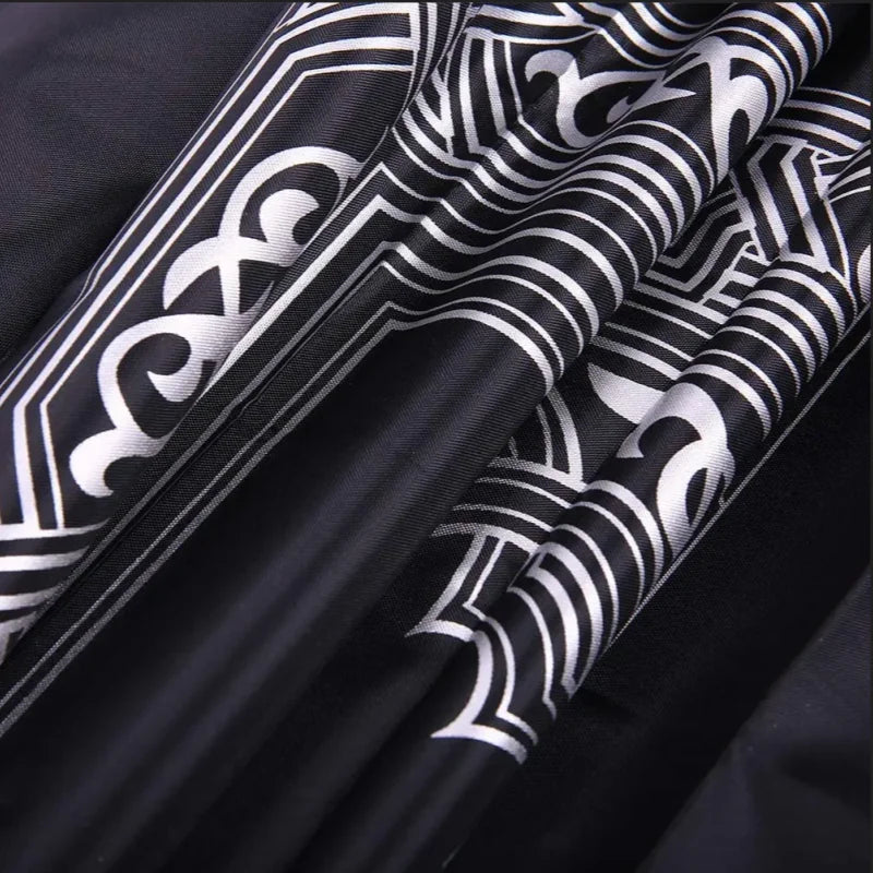 Black Background White Geometric Pattern Design Polyester Traveling Anti-Slip Bottom Fade Resistant Waterproof Nylon Iron Weighted Corners Braided Printed Prayer 1 X Rugs  /Size: 60cm x 100cm/ Nylon Pouch Included-Compass