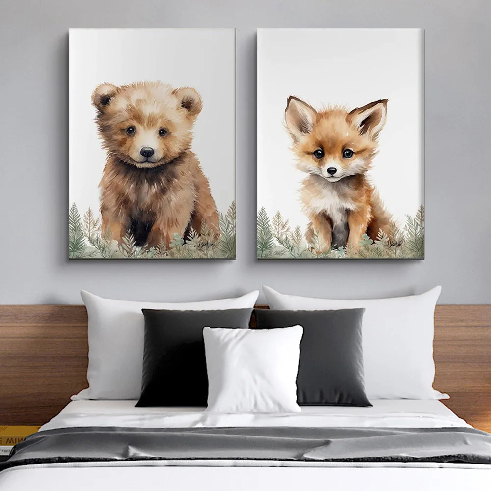 No-EN-Name-Null Classic Rectangle Customized Sizes Unframed Canvas Multicolor Woodland Baby Animals Wall Art Prints/Colors-Animal/Floral/Multicolor/Camouflage