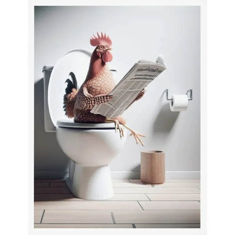 No-EN-Name-Null Modern Waterproof Handprinted Unframed Canvas Rectangle Shaped Abstract Funny Humorous Animals Bathroom Human-Like Sitting On The Toilet Wall Art Prints /Colors-White/Multicolor/Animals/Gray