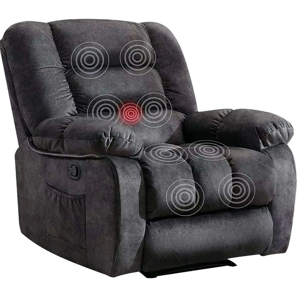 No-EN-Name-Null Modern Gray Upholstered Soft Overstuffed Padded Polyester Fabric AC-Powered Electric Heat-Vibration Combo Massage Recliners