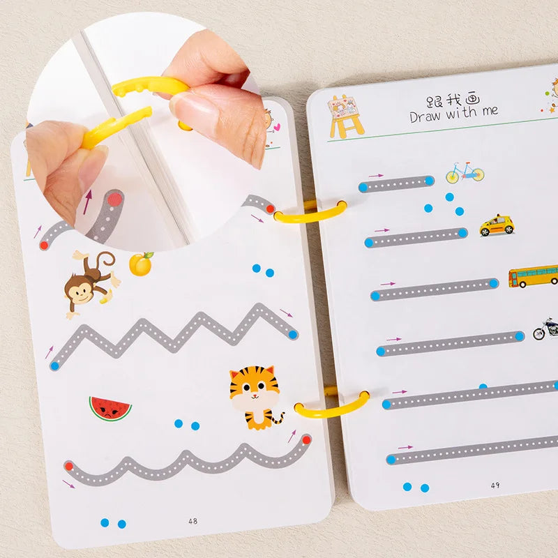 BORRENCE Kids Four Themes Plastic Early Education Fun Magical Pen Control Exercise Practice Tracing Reusable Interactive Reading Geometric Multicolor Cardboard Copybooks Reading Toys /Ages: 3 Years Old-Older