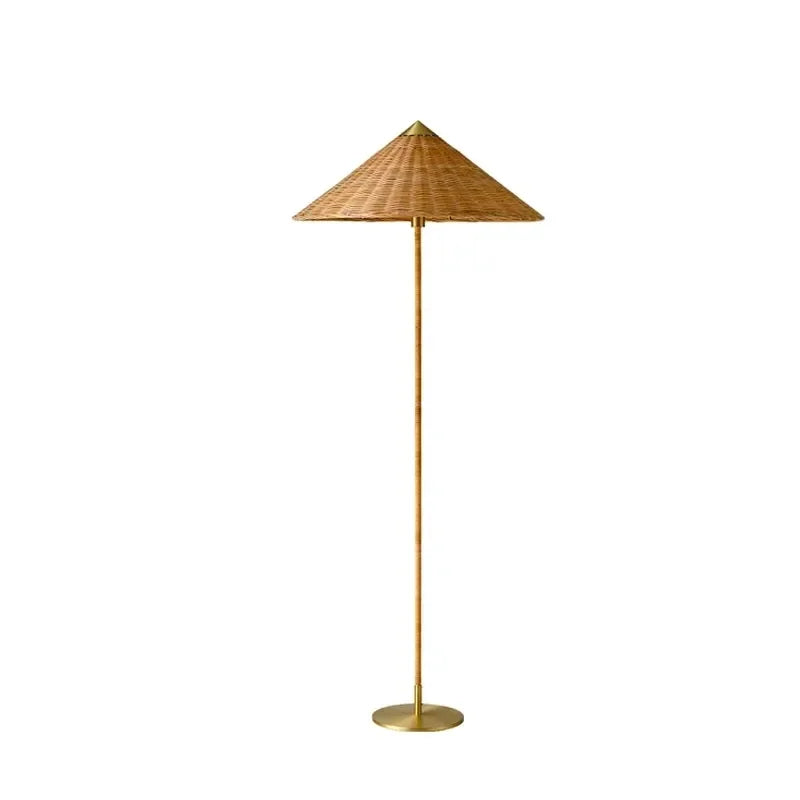 Denmark GUBI Woven Handmade Fabric Bamboo Rattan Up-Down Lampshade Iron Standing Floor Lamps/Colors-Brown/White/ Bulbs Included