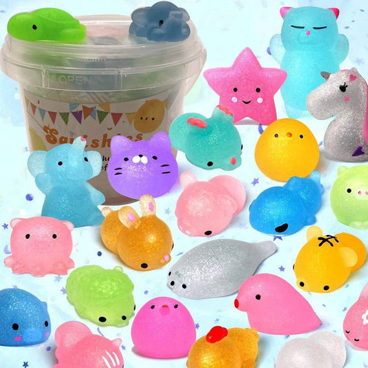 12-36 PCS Set Washable Silicone Multicolor Animals Stretch-Squeeze-Twist Sparkling-Glittering Mochi Squishy Stress-Reliever Toys/Ages: 3-18 + Years Older