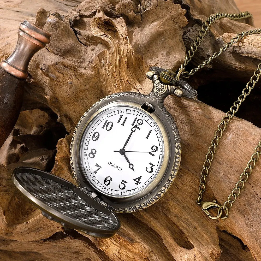 No-EN-Name-Null Adults Waterproof Antique Quartz Analog Display Bronze Round Shaped Metal Alloy Case Glass Face Engraved World Globe Behind Motorcycle Design Chain-Pocket Watches