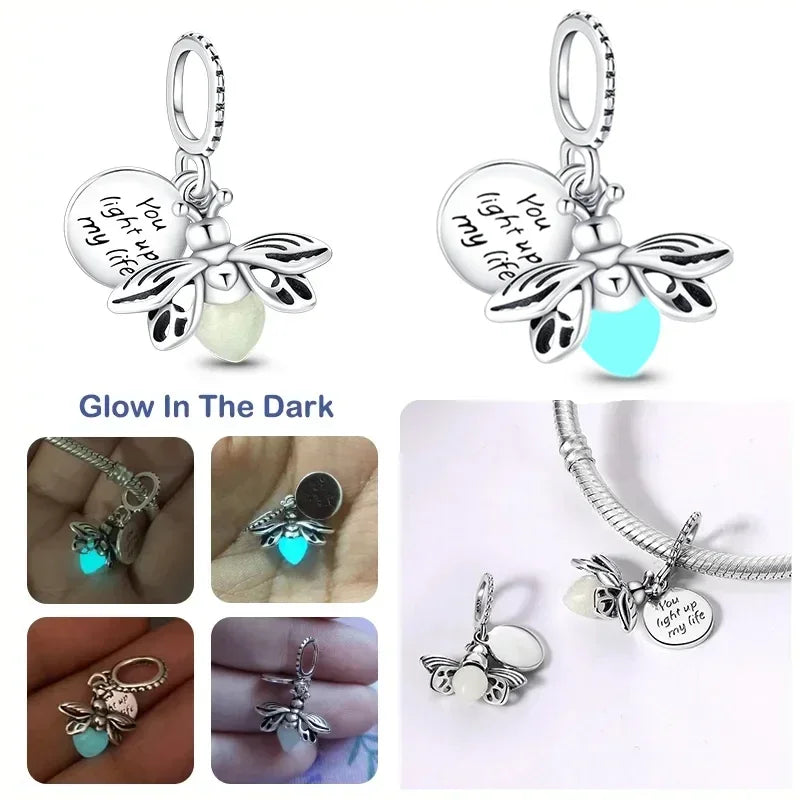 925 Sterling Silver Firefly Charms Glow in The Dark Pendant For Original Bracelet for Women fine Jewelry Love Gifts Diy