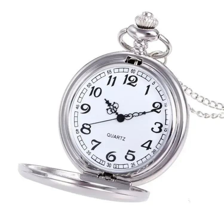 No-EN-Name-Null Classic Antique Quartz Metal Alloy Glass Face Silver Round Shaped Case Shiny Retro Double-Sided LOVERS Shiny Chain-Pocket Watches/Colors-Black/Gold/Silver/Bronze