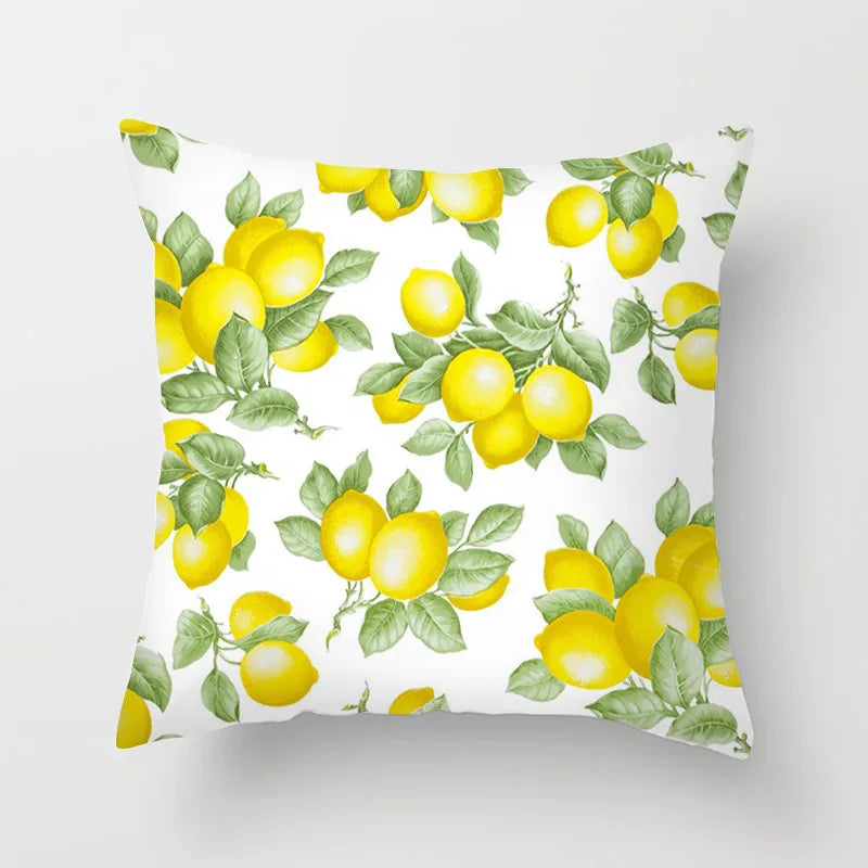 No-EN-Name-Null Modern Soft Plush Peach-Skin Polyester Fabric One-Sided Printed Square Decorative Lemon Pillowcases/Colors-Floral/Yellow/White/Green/Striped/Multicolor/Machine Washable /Ironing Instructions