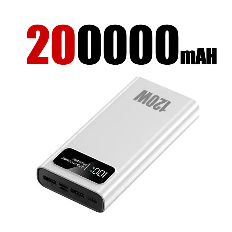 No-EN-Name-Null White Plastic Rectangle Digital Display Rechargeable Li-Polymer Battery-Powered LED Lights 120W Two-Way Quick Charge Power Banks /Micro USB-USB-A /Type C Battery Power Banks/Colors-Silver/Black/White