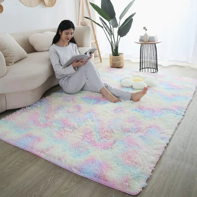 FORSWAN Kids Indoor Modern Soft Plush Heart Pattern Polyester Fabric Non-Slip Plastic Bottom Rectangle Shaped Rugs/Green Grass/Pink/Camel/ White/Tie Dye/Rainbow/Multicolor