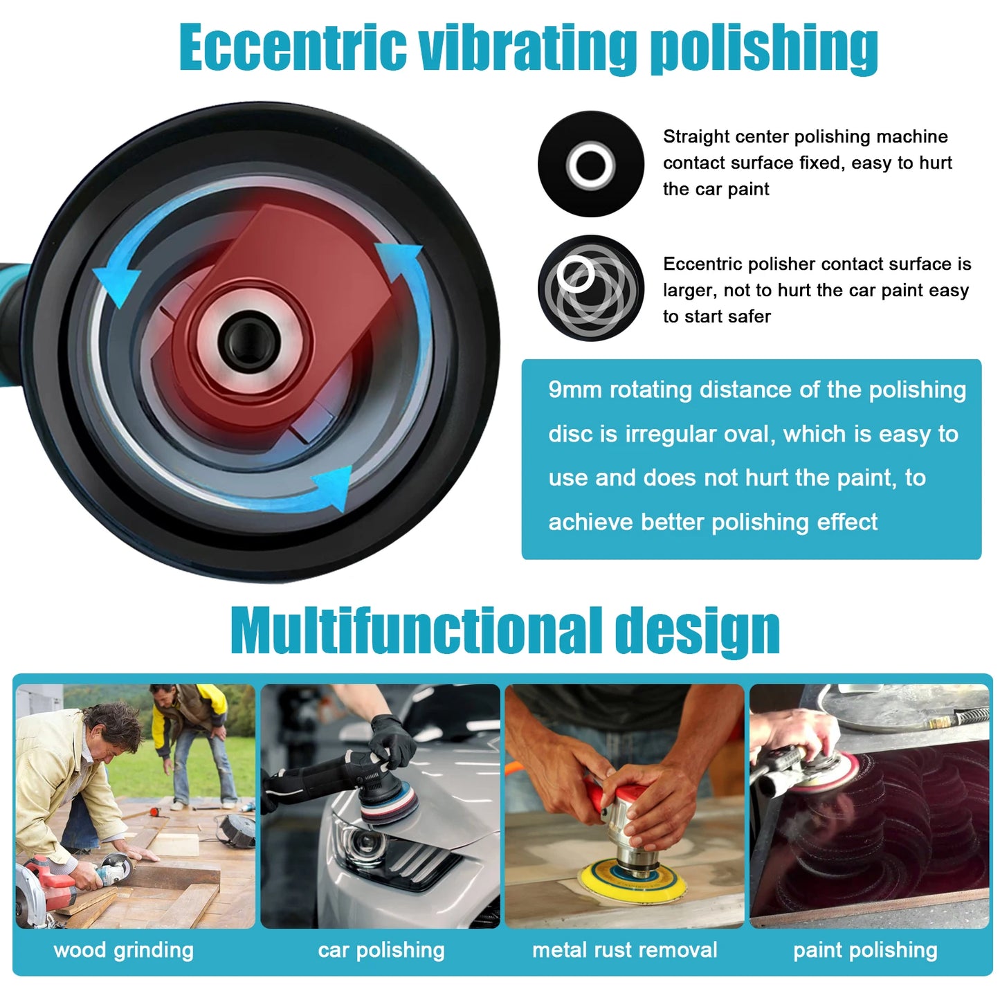Geevorks 5500 RPM Cordless Eccentric Car Polisher 8 Gears of Speeds Adjustable Automotive Polisher Polishing Machine Power Tools