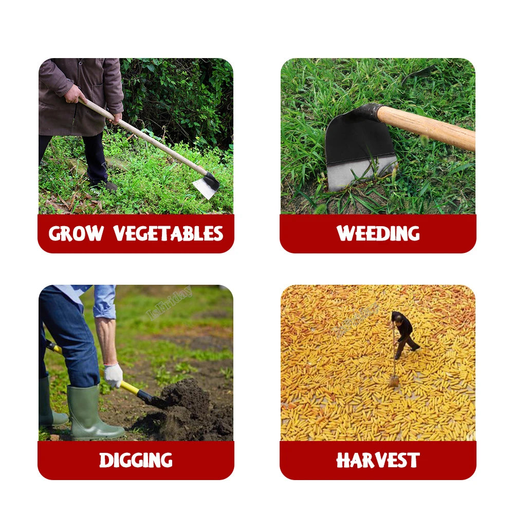 ISFRIDAY Black-Silver Manganese Steel Metal Loosening Soil-Weeding Wood-Handle Hoes