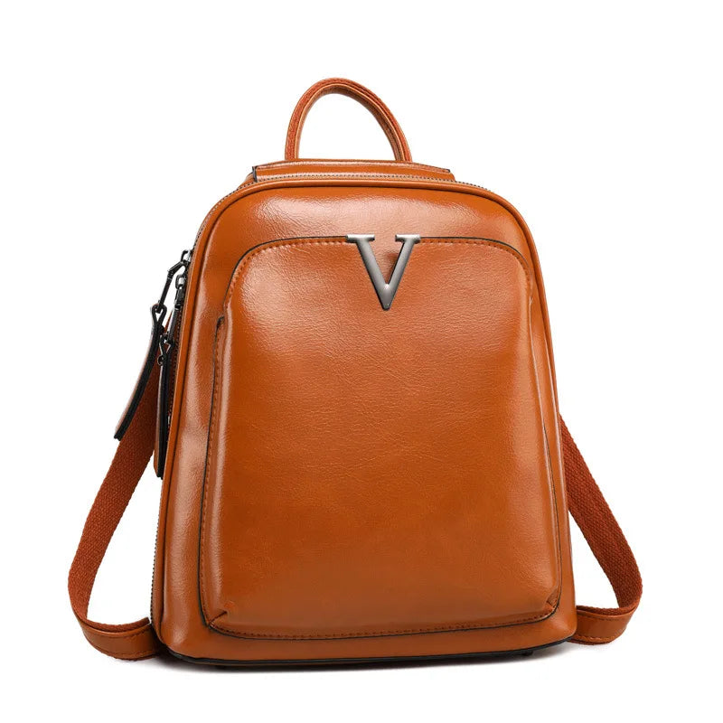 HAOSHUAI Women Lightweight Softback Oil Wax Brown Cowhide Leather Cross Body Adjustable Shoulder Strap-Handle Double Zippers Polyester Lining Built-In Compartment External Pockets Backpacks/Colors-Green/Black/Brown/Protective Sleeve