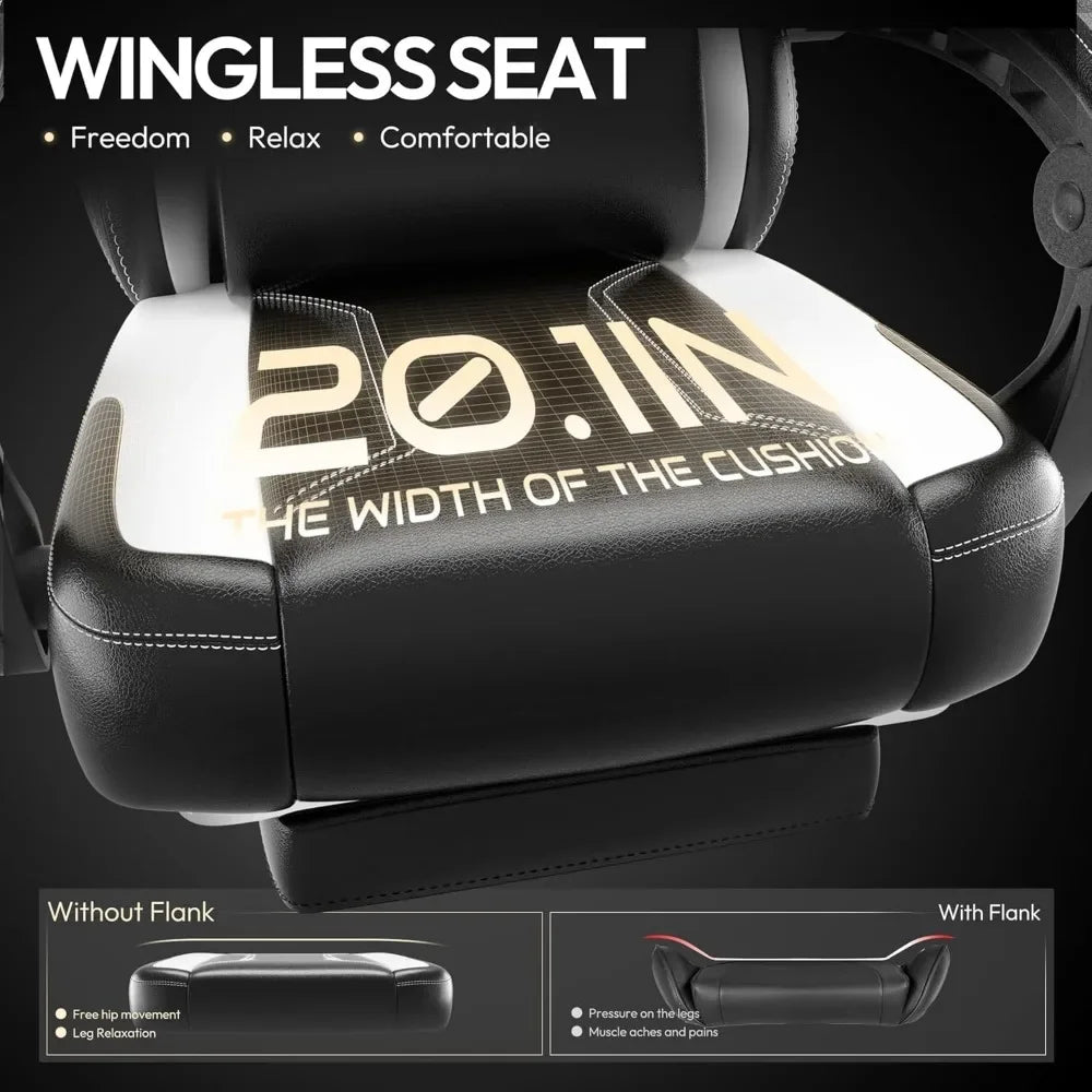No-EN-Name-Null Adult Black-White-Blue Upholstered Soft Padded Faux Leather Vinyl Fabric Ergonomic Massaging Lumbar Support Footstool Individual Pocket Spring Seat Computer Gaming Chairs