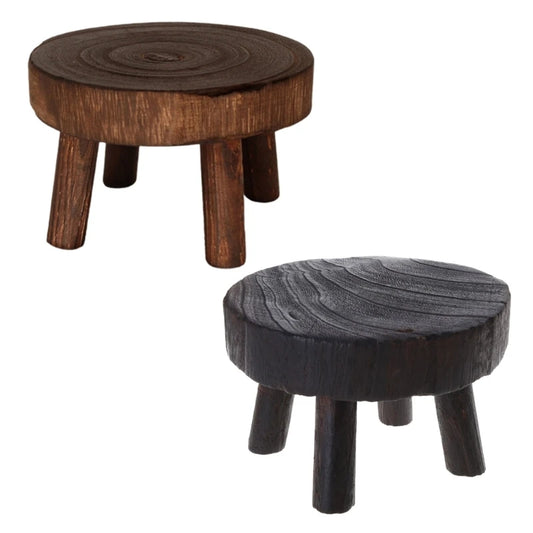 1 /Solid Wood Rustic Brown Round Plant Stool