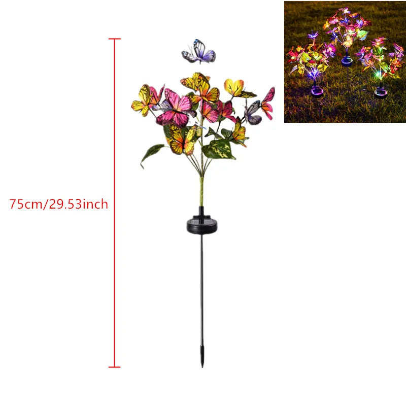 TOLACN Solar-Powered Outdoor Multicolor Warm White Butterflies-Floral Leaf Shaped Patio Garden Landscape Pathway Stake Lights/Colors-Multicolor/Floral
