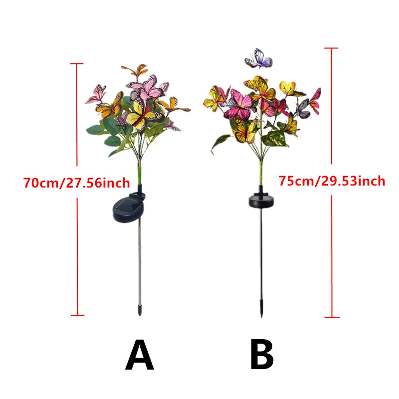 TOLACN Solar-Powered Outdoor Multicolor Warm White Butterflies-Floral Leaf Shaped Patio Garden Landscape Pathway Stake Lights/Colors-Multicolor/Floral