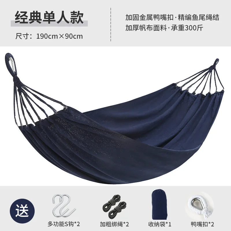 No-EN-Name-Null Outdoor Adults One Person Anti-Rollover Wood Retractors Hammocks/Colors-White/Navy Blue/Beige/Gray/Royal Blue/Striped/Dimensions: 190cm x 90cm