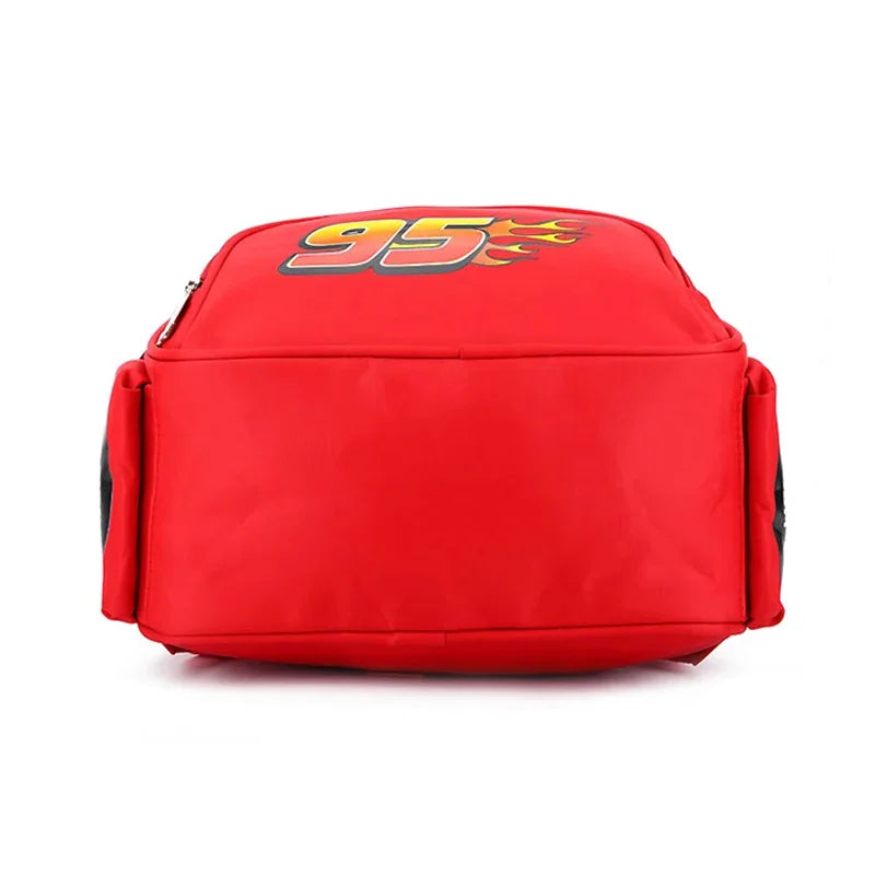MINISO Kids Kindergarten Cute Cartoon Disney CARS Movies-TV Design Double Zippers Anti-Splashing Waterproof Red-Blue Nylon Fabric Shoulder Straps Exterior Pockets Side Water Bottle Holder School Backpacks