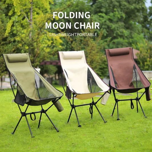 Outdoor Lightweight Portable Upholstered Mesh Polyester Folding Moon Chairs/Aluminum Alloy Frame Legs / Cup Holder Bag/Pillar/Colors-Green/Black/Beige/Brown