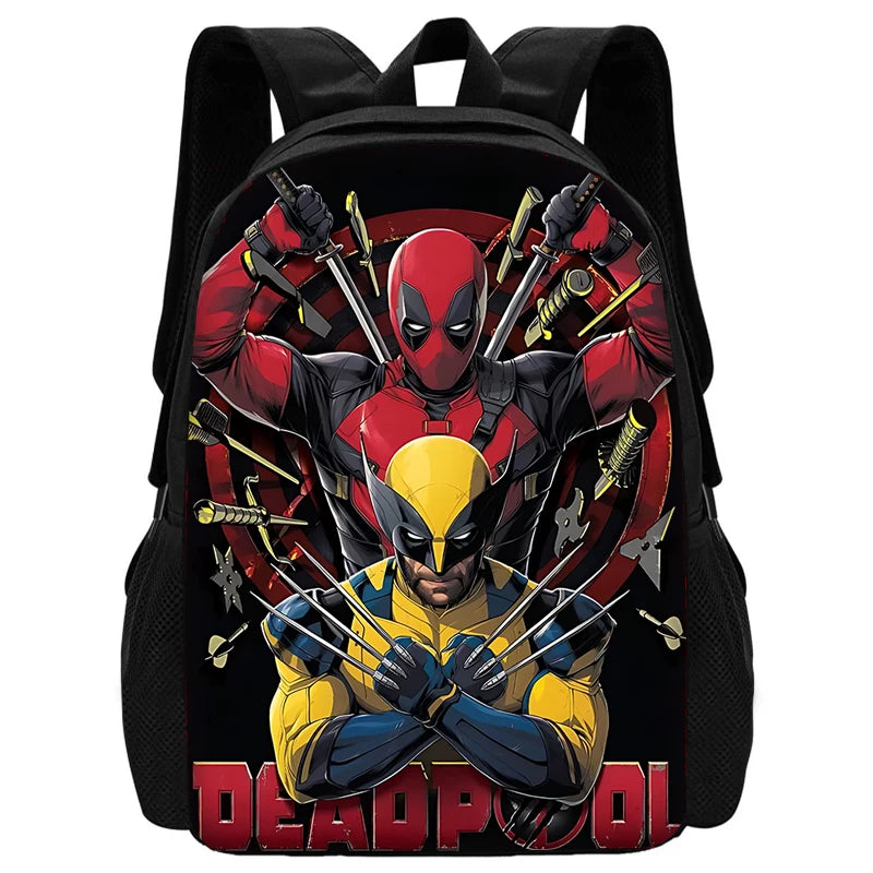MINISO 3 PCS Waterproof Curved Back Nylon Fabric Cartoon Smiling Critters Super Hero Adjustable Straps-One Handle School Backpacks /Lunch Bags/Pencil Bag/Tablet Inserting Pocket/Water Bottle Pocket/Colors-Red/Black/Purple/Multicolor