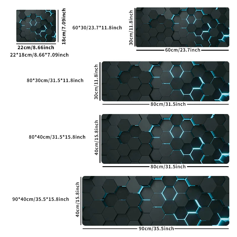 XXL Hexagon Shape Design Gaming Anti-Slip Rubber Base Stitched Edges Smooth Polyester Fabric Computer Mouse Pads/Colors-Black/Purple/Blue/Geometric