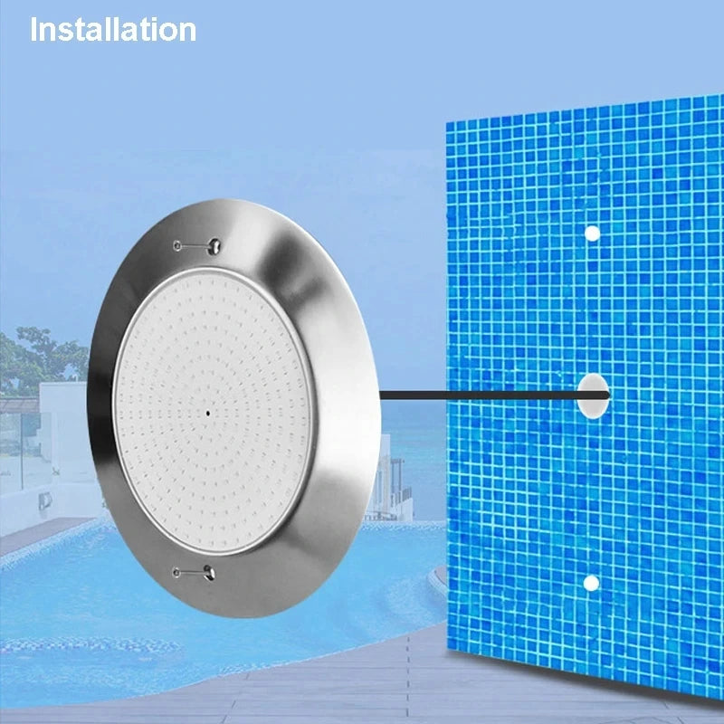 TUYA Outdoor 12V Ultra-Thin Silver Round Stainless Steel Metal Body Warm-Cool White-Blue LED Lights Emergency Underwater Swimming Pool Lights/Colors-Silver/White/Gray