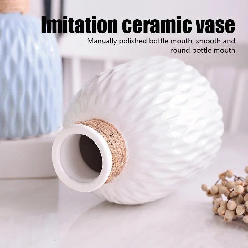 3 Dimensional Plastic Round Imitation Ceramic Floral Vases/Colors-Blue/Pink/White/