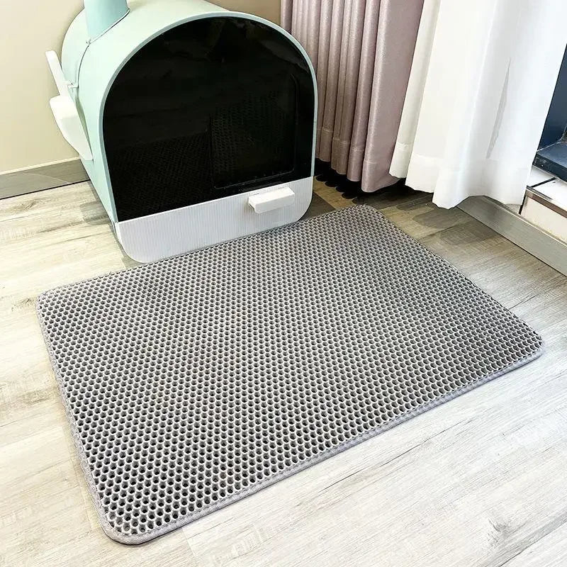 No-EN-Name-Null Non-Slip Silicone Waterproof Urine-Proof Back Double Layer Cat Litter Box Mats/Colors-Black/Beige/Pink/Gray/Blue/Brown/4 Sizes