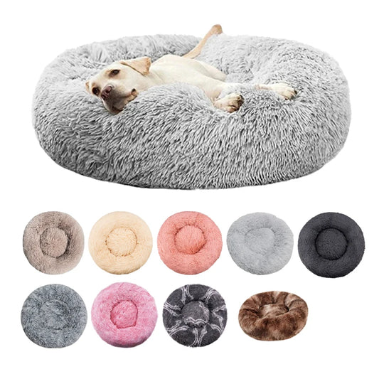 Cats-Dogs Round Washable Soft Cotton Lining Warm Plush Anti-Slip-Waterproof Bottom Beds /Colors-Gray/Dark Gray/Brown/White/ Pink/Tie Dyed/Light Apricot/Coffee/6 Sizes To Choose