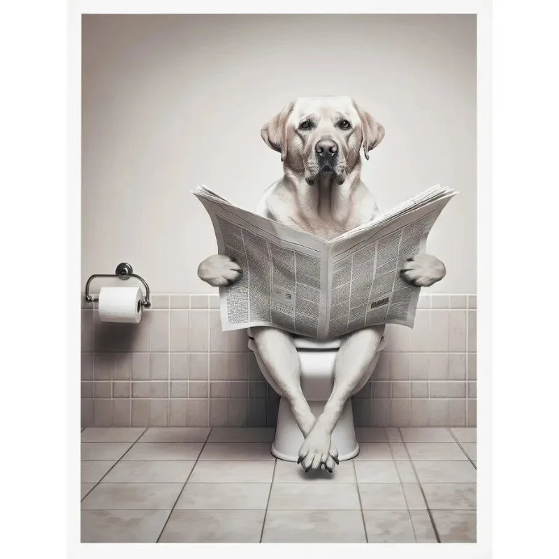 No-EN-Name-Null Modern Waterproof Handprinted Unframed Canvas Rectangle Shaped Abstract Funny Humorous Animals Bathroom Human-Like Sitting On The Toilet Wall Art Prints /Colors-White/Multicolor/Animals/Gray