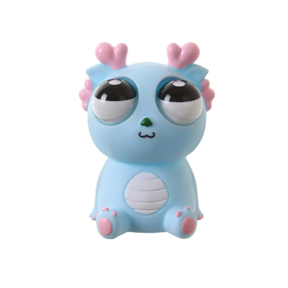 Soft Plastic Squeezable Funny Bulging Eyeball Cartoon Baby Dragon Figures Pinchable Anxiety-Stress Relief Toys/ Ages: 3-18 Years Old Adults/Multicolor/Black/Green/Blue/Red/Yellow/Dots/Animal