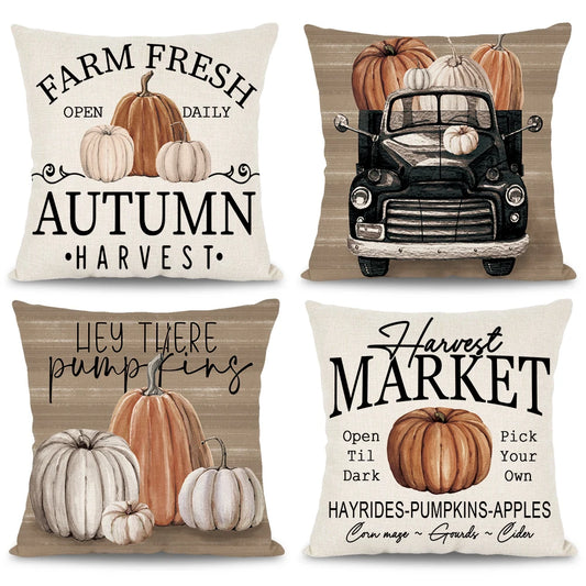 1pc-4pcs Brown Polyester Fall Square Handed-Printed Pumpkin/ Pickup/ Throw Pillows COVERS Set/Without Pillow Core/Sizes : 45cmX45cm 18inchX18inch