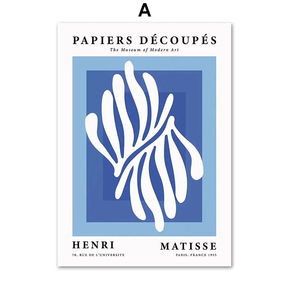 No-EN-Name-Null Modern Waterproof Ink Unframed Rectangle Canvas Blue-White Henri Matisse Bauhaus Picasso Floral Coral Leaves Art Prints/Many Sizes/Colors-Blue/White/Geometric/Multicolor/Floral