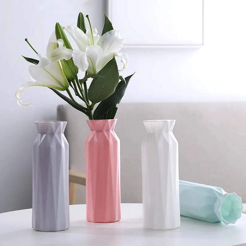 Nordic Modern Round Square Conical Plastic Decorative Flower Vases/Colors-Black/Pink/Blue/Green/White