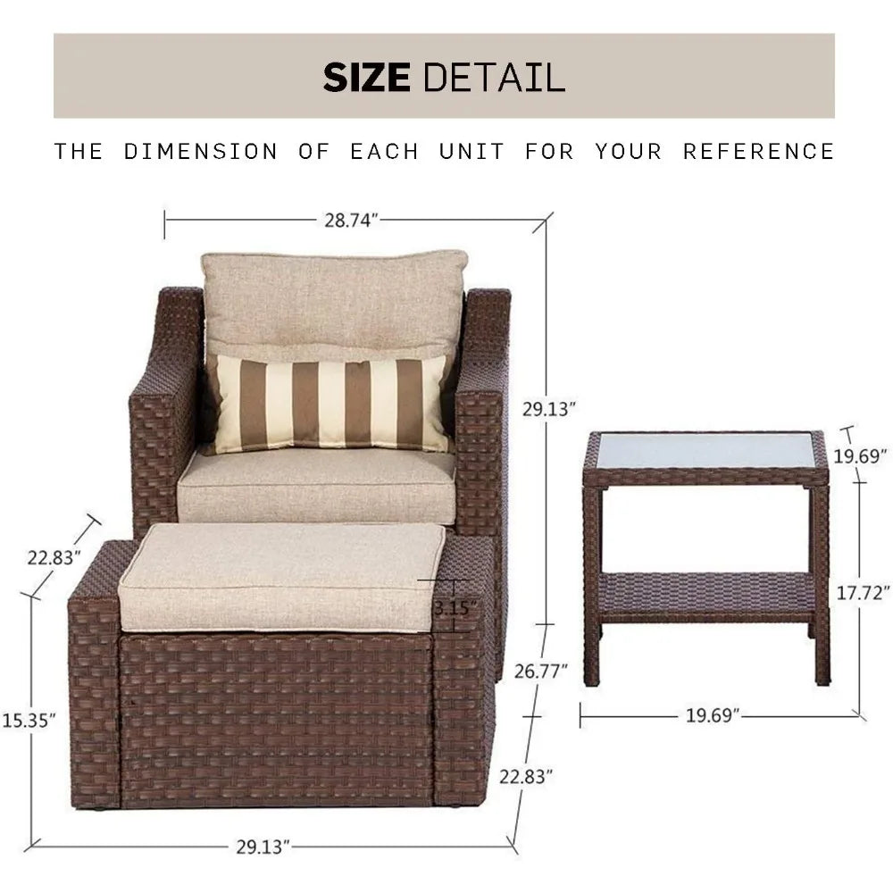 No-EN-Name-Null Outdoor Modern Manhattan Series 7-PCS All-Weather Brown Rattan Wicker Iron Metal Frame Patio Furniture Sets/2 Chairs /2 Ottoman/Loveseat /Glass Top End-Coffee Tables/ Striped Pillows/Colors-Beige/Brown/Striped/Multicolor