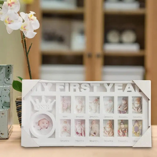 White Plastic Rectangle Babies My First Year Of Growth 12 Months Display Picture Frames/Cardboard Back