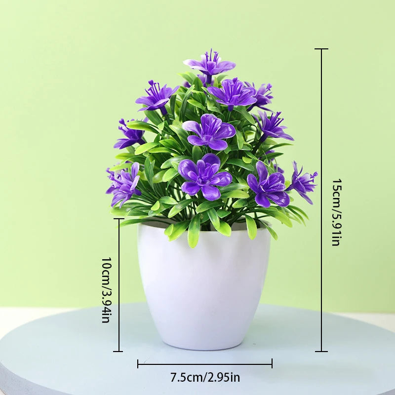 Plastic Artificial Flowering  Five Leaf Plum Mini Potted Plants/Colors-Floral/Purple/Yellow/Red/White