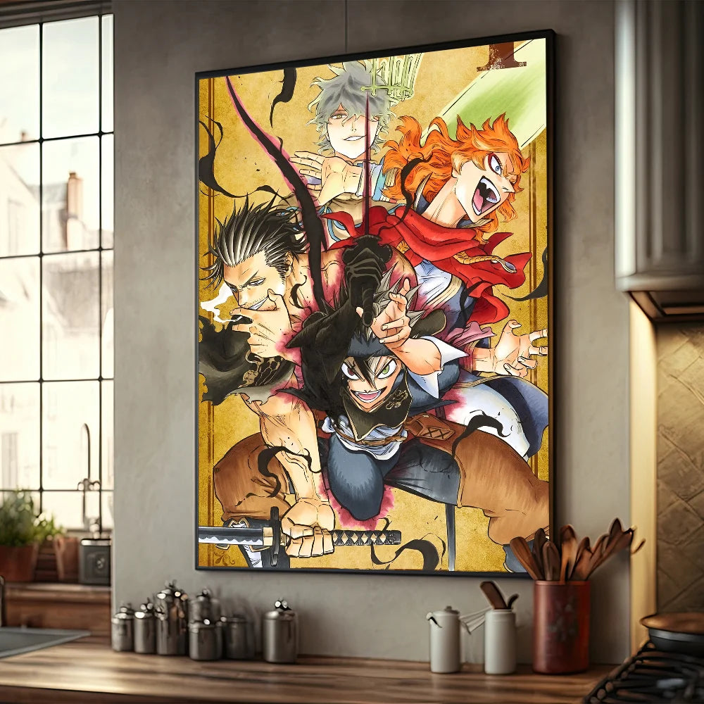 No-EN-Name-Null Modern Retro Rectangle Synthesized Paper Frameless HD Japanese Anime Black Clover Comics Books-Movies Design Self-Adhesive Waterproof Wall Art Posters/Colors-Black/Red/Orange/Multicolor