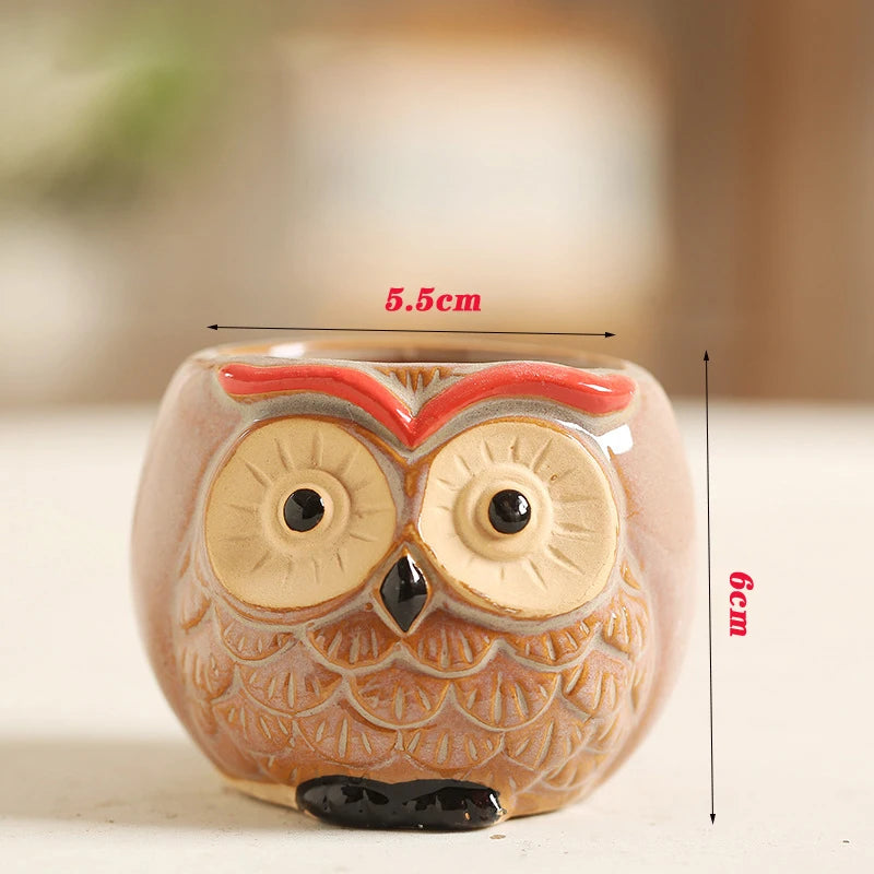 No-EN-Name-Null Nordic Home Creative Succulent Mini Ceramic Cute Owl Shaped Design Tabletop Flower Pots Planters /Colors-Animals/Black/Brown/White