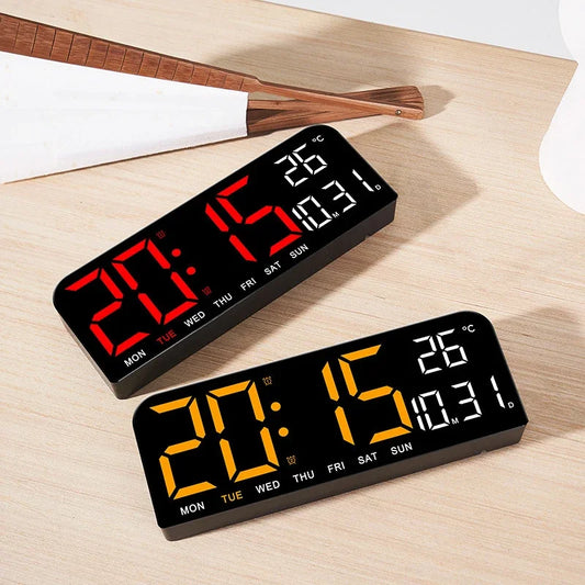 ABSTRACT Large Plastic Digital Temperature-Date-Week Display USB Countdown Wall-Mounted Dual Alarms LED Wall Clocks/Colors-Black/Geometric