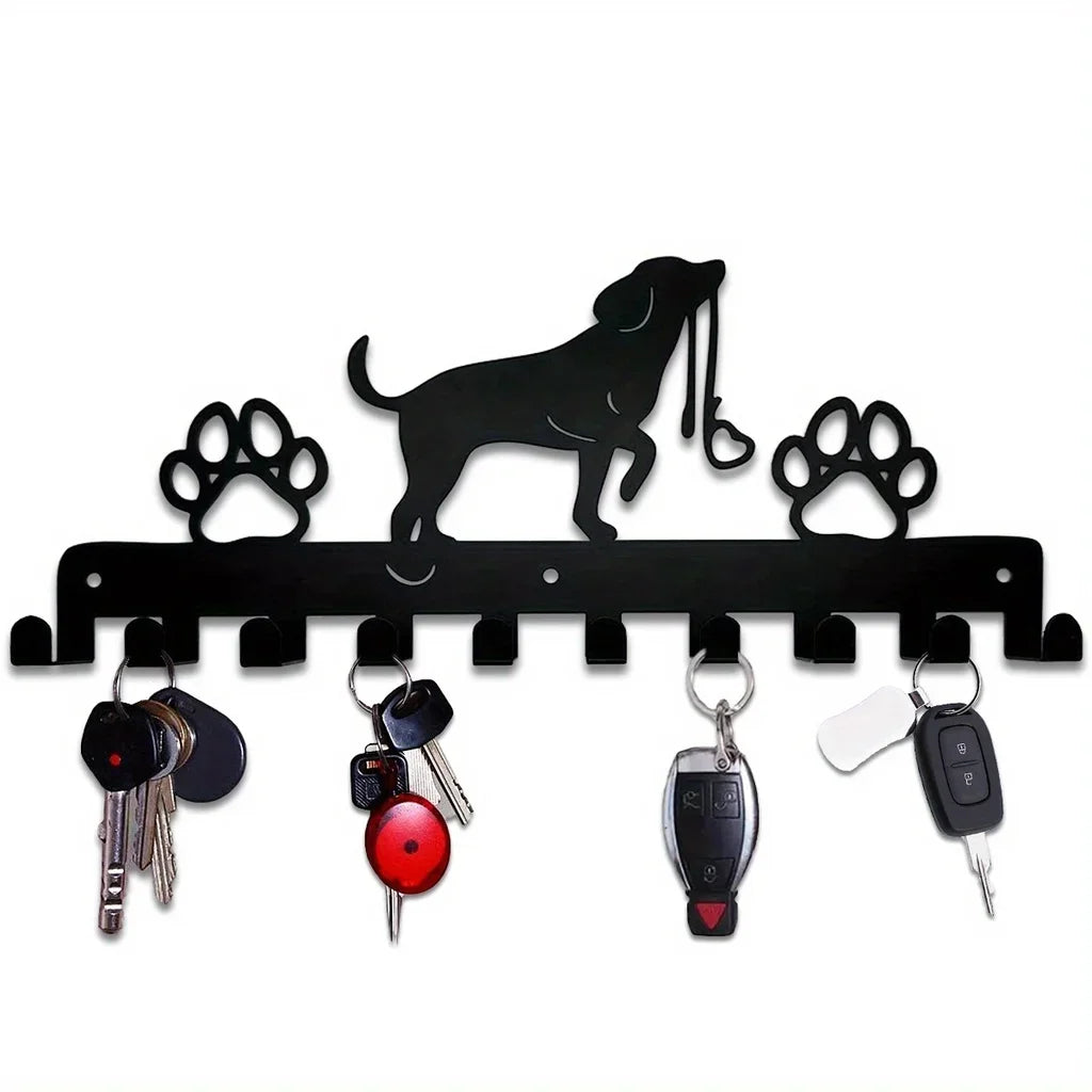 HELLOYOUNG Silhouette Of A Cute Black Dog Holding His Leash In His Mouth Metal Wall-Mounted Utility-Hooks/ Dimensions- Length 12. 6 cm/4.96 inches/Wide- 30 cm/11.81 inches